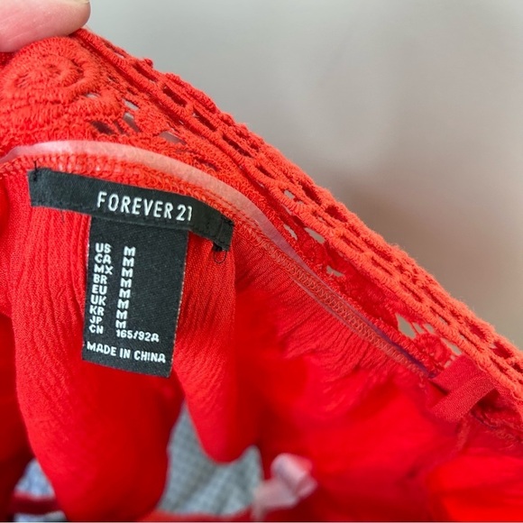 H&M Off-the-shoulder Peasant Blouse Viscose Lace Trim Bright Red Medium - Picture 4 of 12